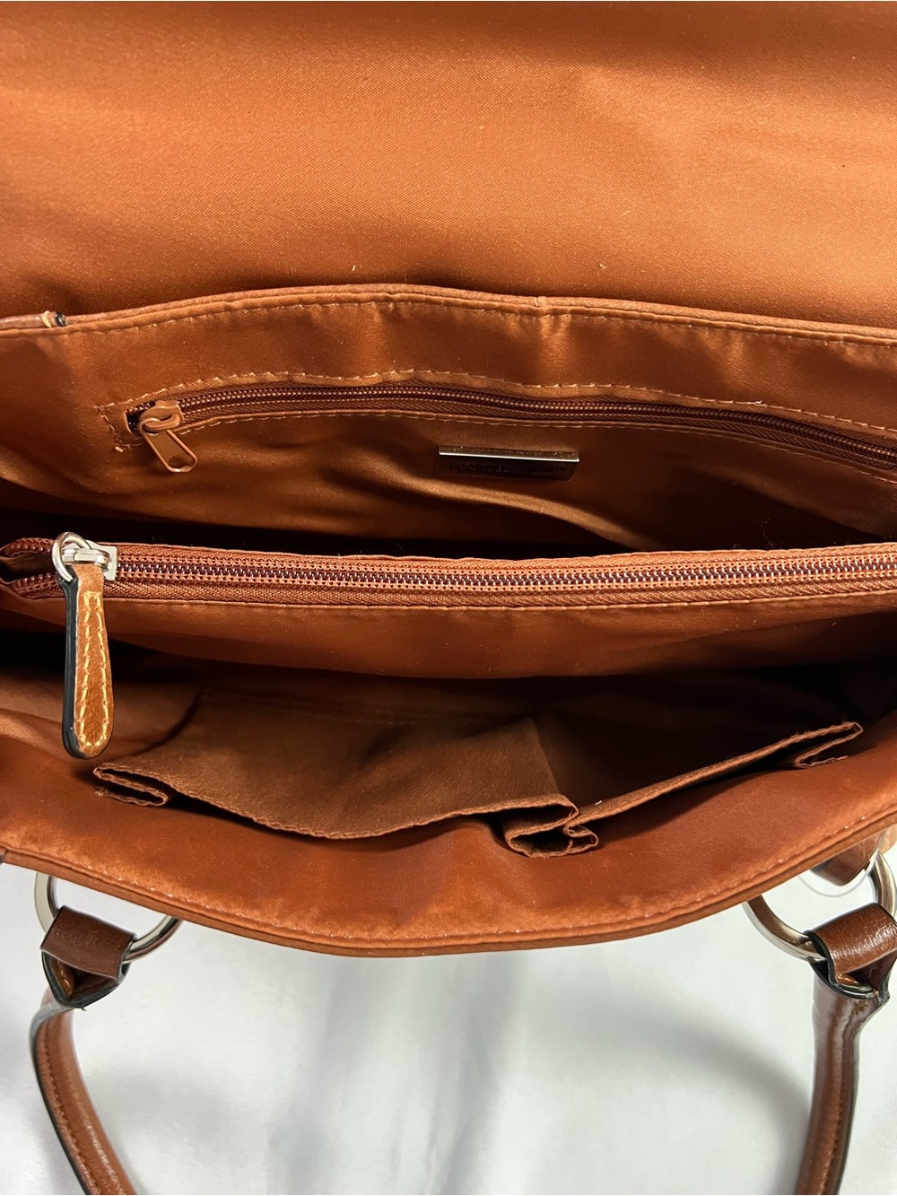 Giani Bernini Big Buckle Brown Tobacco Glazed Leather Baguette Shoulder Purse - Picture 7 of 14